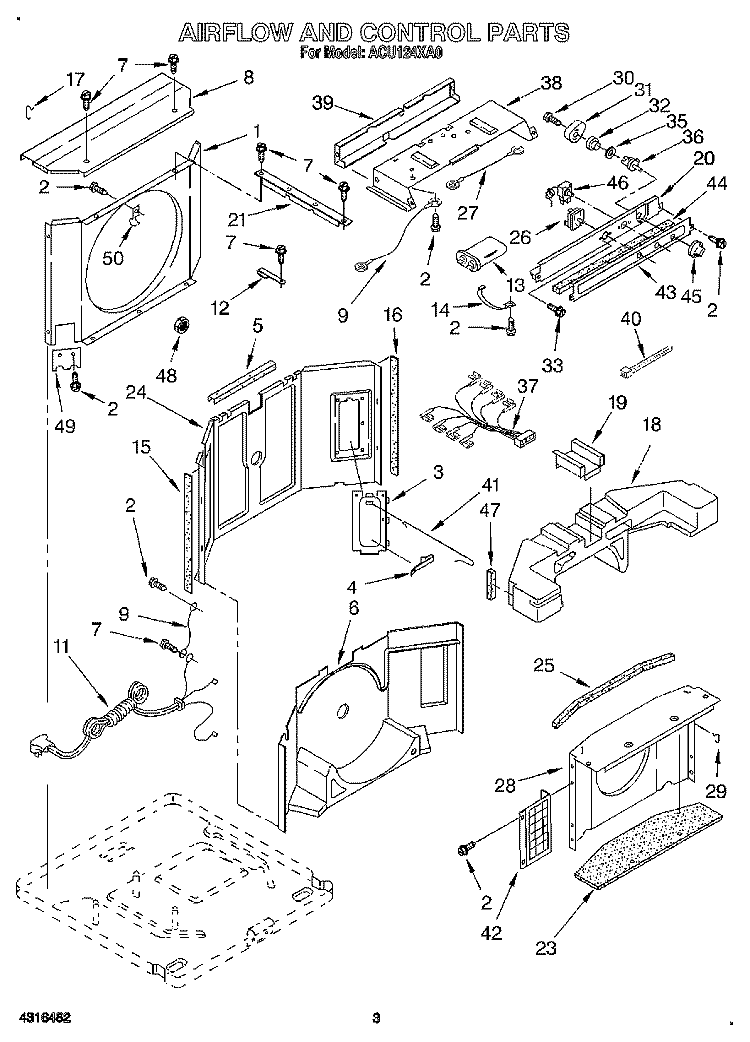 AIRFLOW AND CONTROL Diagram and Parts List for ACU124XA0  Whirlpool Air Conditioner