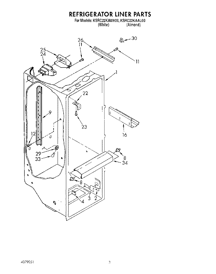 REFRIGERATOR LINER Diagram and Parts List for KSRC22KAAL00  KitchenAid Refrigerator