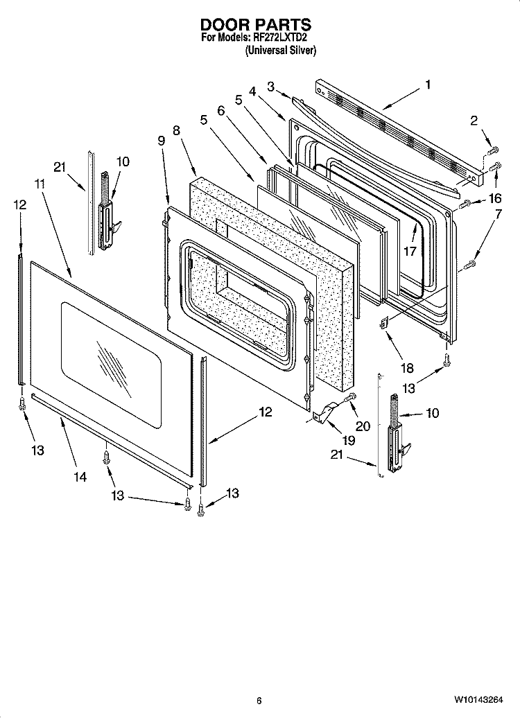 DOOR PARTS, OPTIONAL PARTS (NOT INCLUDED) Diagram and Parts List for RF272LXTD2  Whirlpool Range