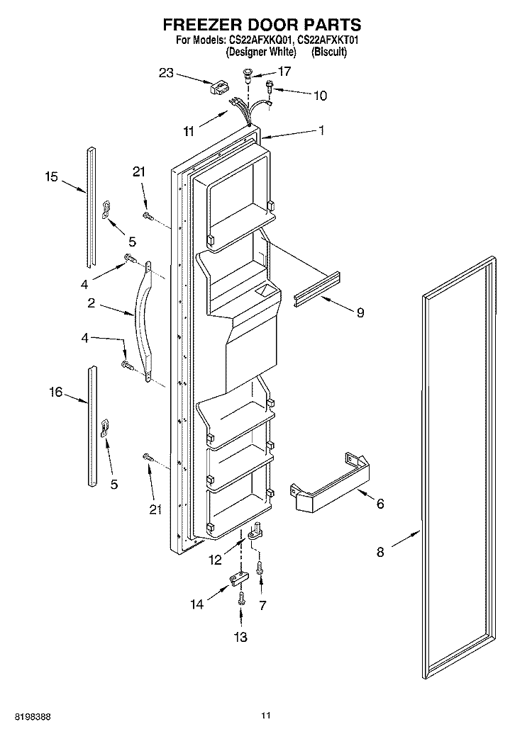 FREEZER DOOR Diagram and Parts List for CS22AFXKT01  Whirlpool Refrigerator