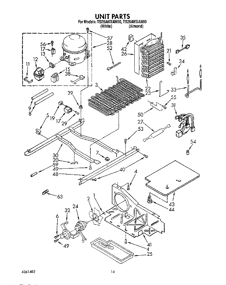 UNIT Diagram and Parts List for TS25AWXAN00  Whirlpool Refrigerator