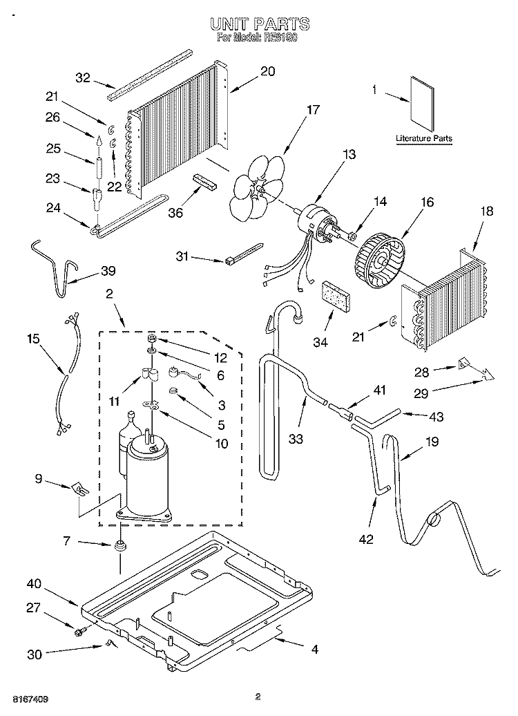 UNIT, LITERATURE Diagram and Parts List for RE81G0  Whirlpool Air Conditioner