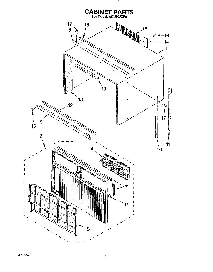 SECTION Diagram and Parts List for ACU102XE0  Whirlpool Air Conditioner