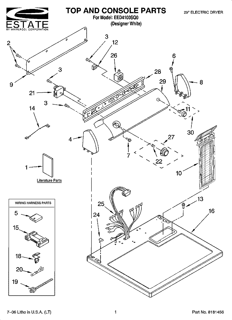 TOP AND CONSOLE PARTS Diagram and Parts List for EED4100SQ0  Estate Dryer