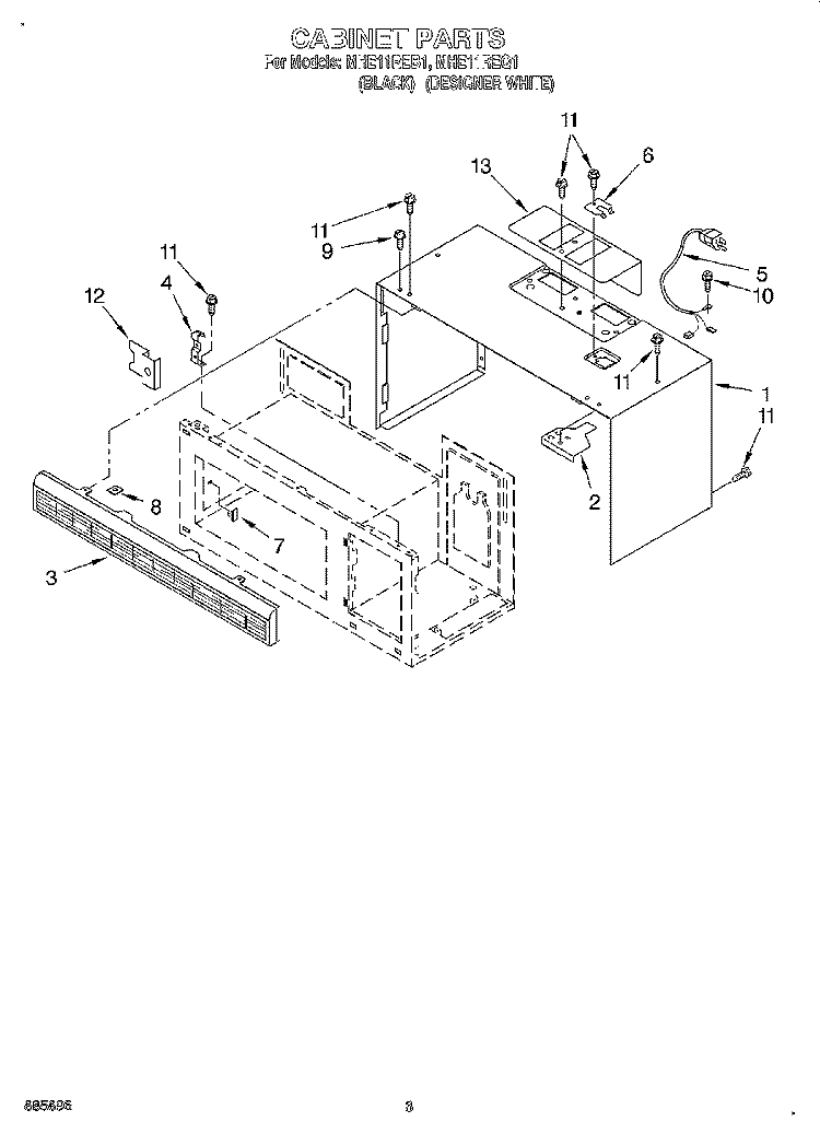 CABINET Diagram and Parts List for MHE11REQ1  Roper Microwave