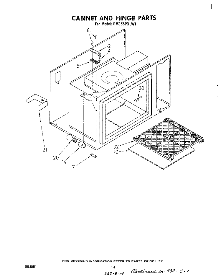 CABINET AND HINGE Diagram and Parts List for RM955PXLW1  Whirlpool Microwave Oven Combo
