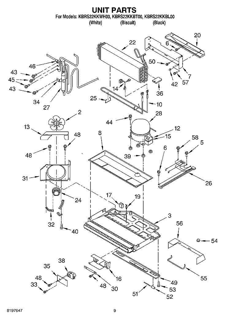 UNIT Diagram and Parts List for KBRS22KKBT00  KitchenAid Refrigerator