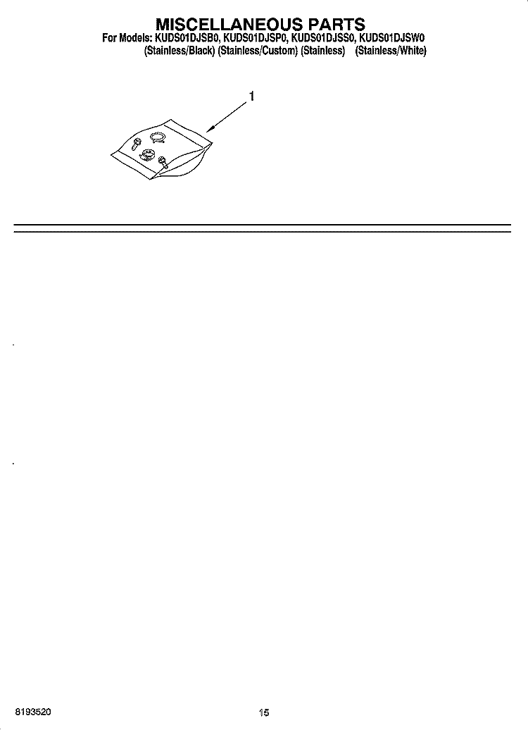 MISCELLANEOUS PARTS OPTIONAL PARTS (NOT INCLUDED) Diagram and Parts List for KUDS01DJSP0  KitchenAid Dishwasher