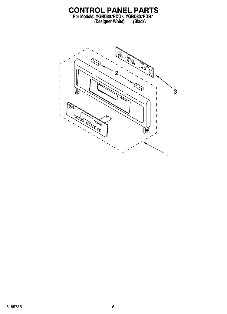 CONTROL PANEL PARTS Diagram and Parts List for YGBD307PDQ7  Whirlpool Wall Oven