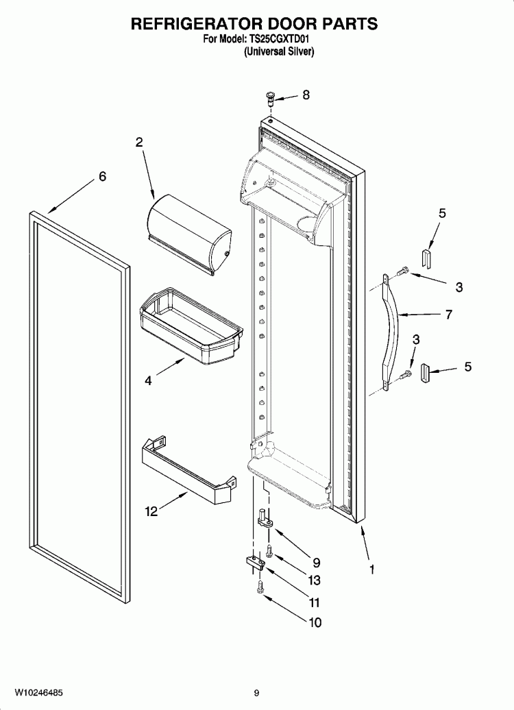 REFRIGERATOR DOOR PARTS Diagram and Parts List for TS25CGXTD01  Estate Refrigerator