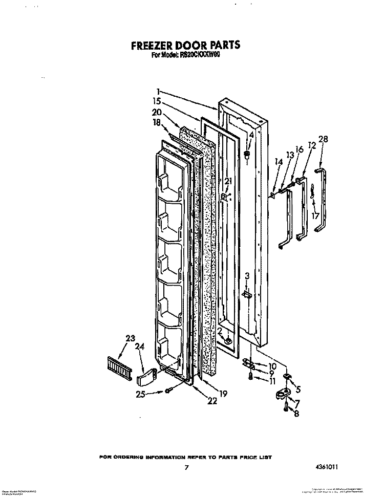 FREEZER DOOR Diagram and Parts List for RS20CKXXW00  Roper Refrigerator