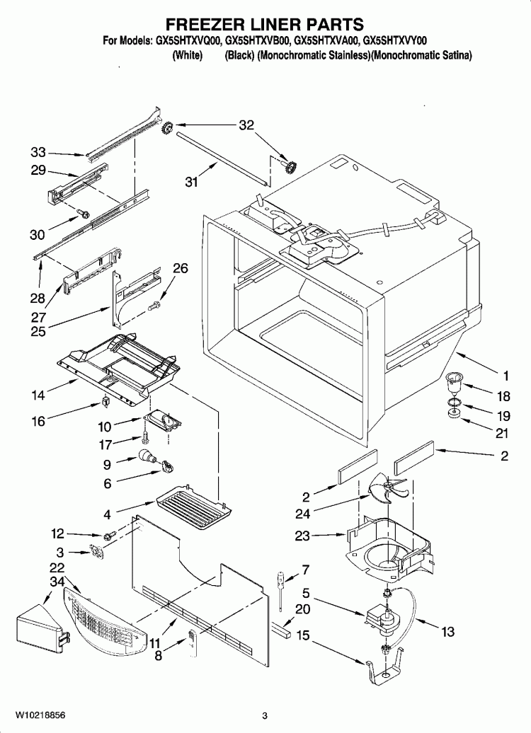 FREEZER LINER PARTS Diagram and Parts List for GX5SHTXVA00  Whirlpool Refrigerator