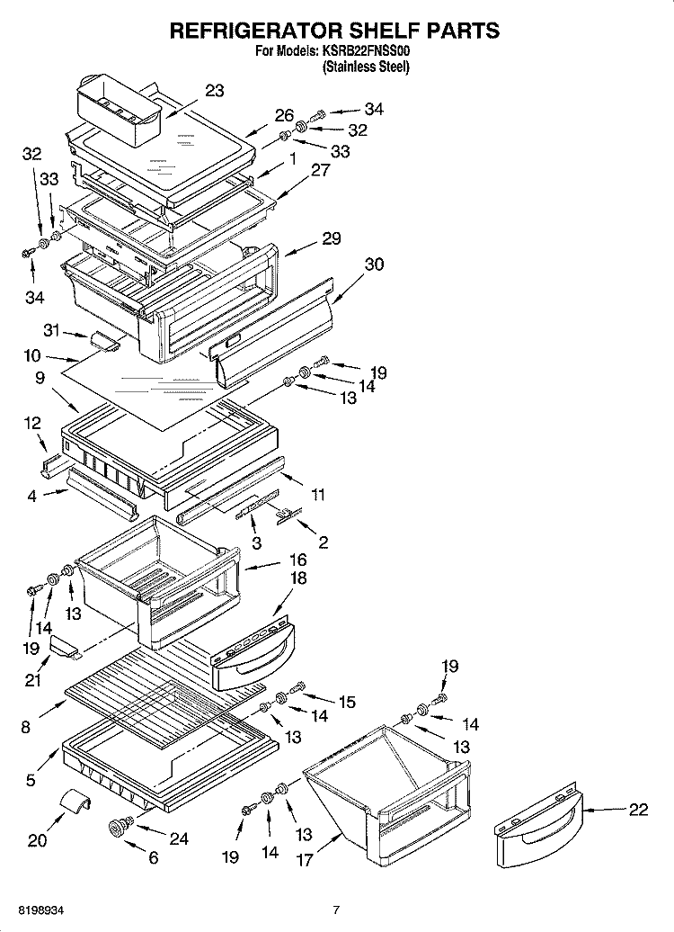 REFRIGERATOR SHELF PARTS Diagram and Parts List for KSRB22FNSS00  KitchenAid Refrigerator