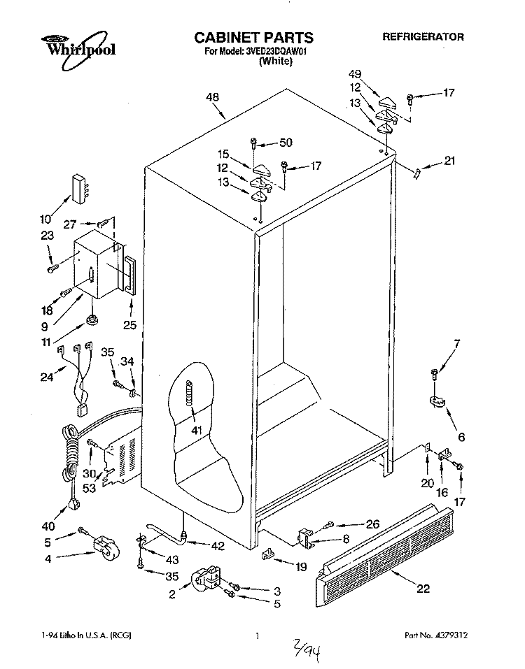 CABINET Diagram and Parts List for 3VED23DQAW01  Whirlpool Refrigerator