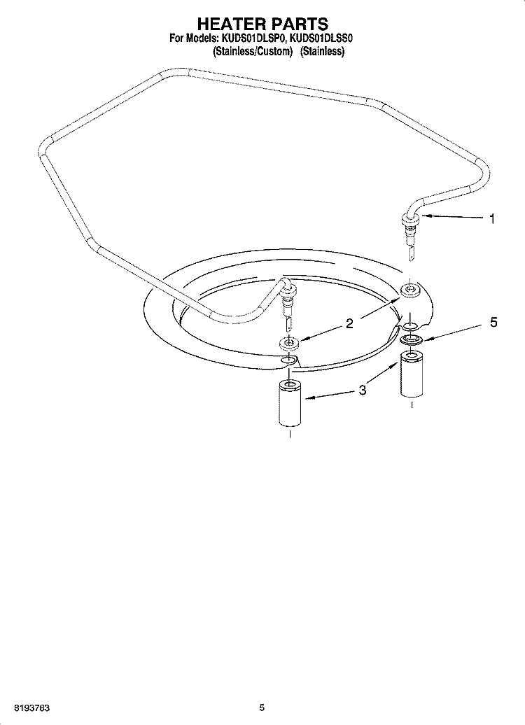 HEATER PARTS Diagram and Parts List for KUDS01DLSS0  KitchenAid Dishwasher