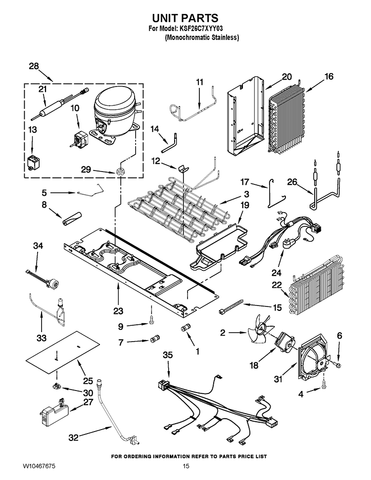 UNIT PARTS Diagram and Parts List for KSF26C7XYY03  KitchenAid Refrigerator
