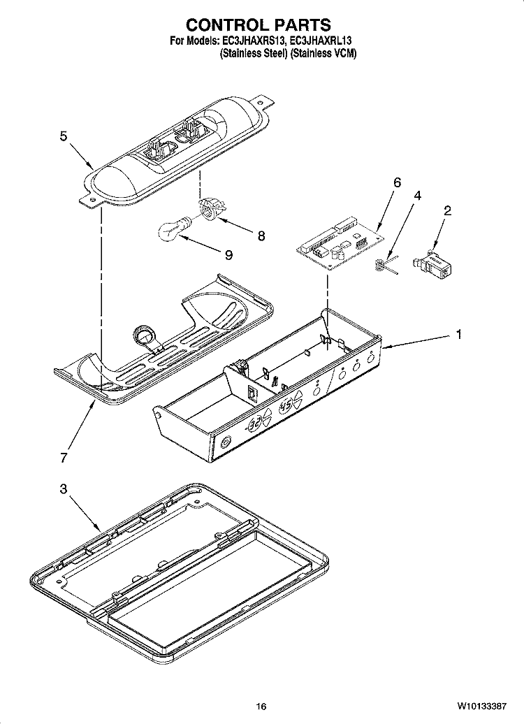 CONTROL PARTS Diagram and Parts List for EC3JHAXRL13  Whirlpool Refrigerator