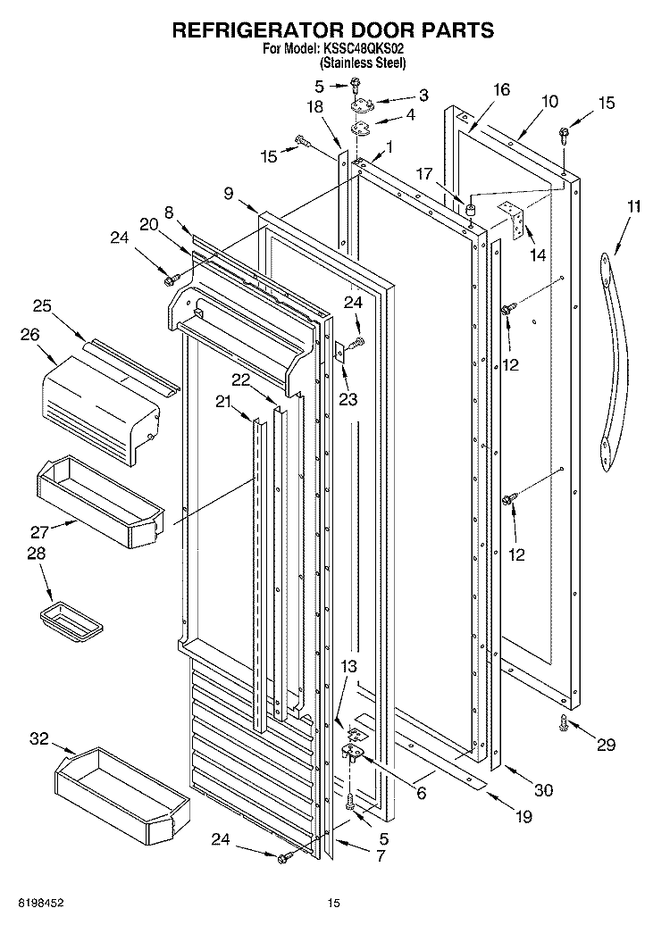 REFRIGERATOR DOOR PARTS Diagram and Parts List for KSSC48QKS02  KitchenAid Refrigerator