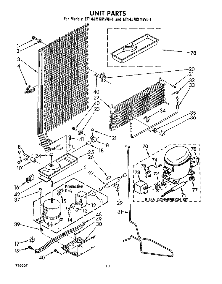 UNIT Diagram and Parts List for ET14JMXMWR1  Whirlpool Refrigerator