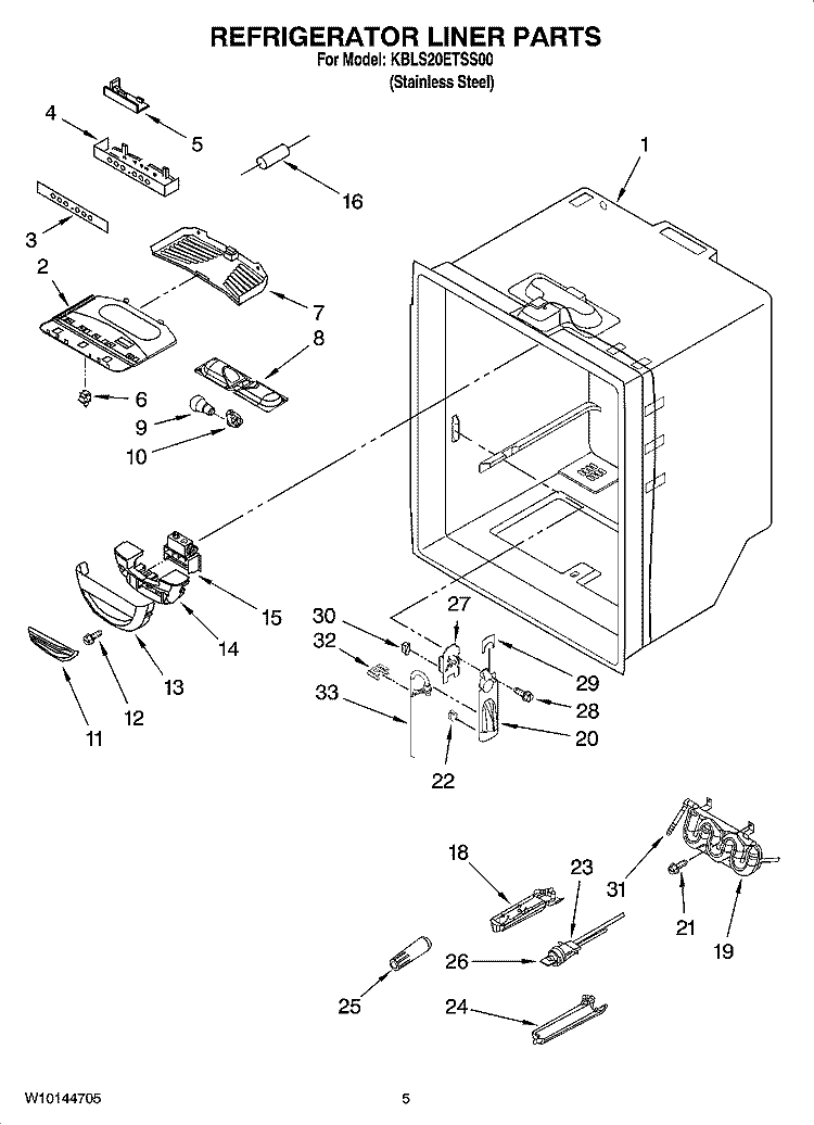 REFRIGERATOR LINER PARTS Diagram and Parts List for KBLS20ETSS00  KitchenAid Refrigerator