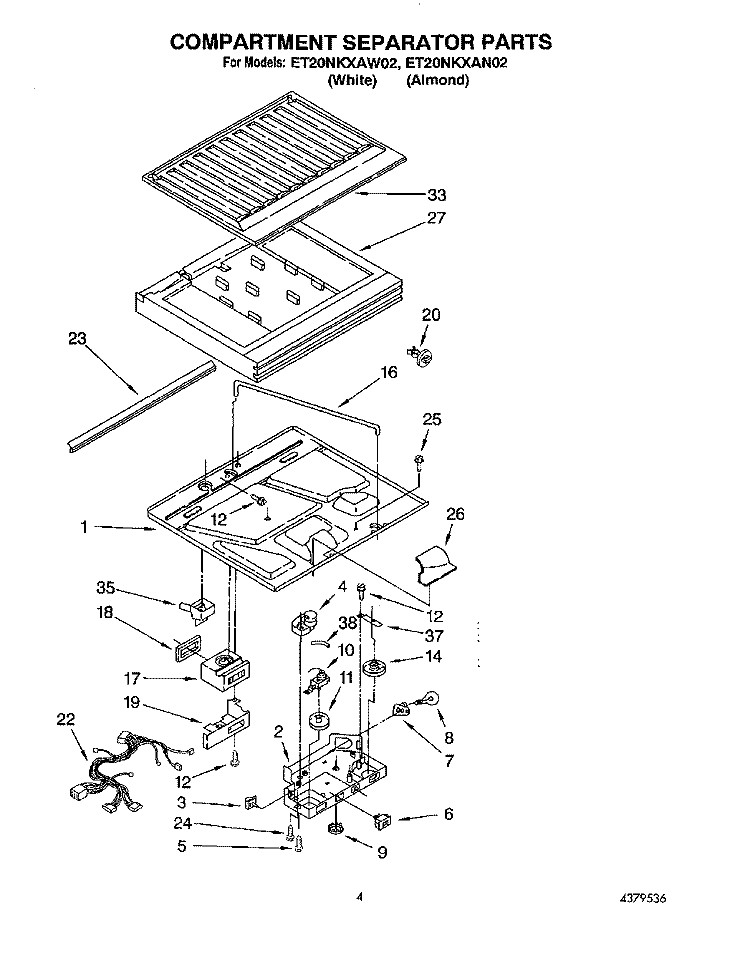COMPARTMENT SEPARATOR Diagram and Parts List for ET20NKXAW02  Whirlpool Refrigerator