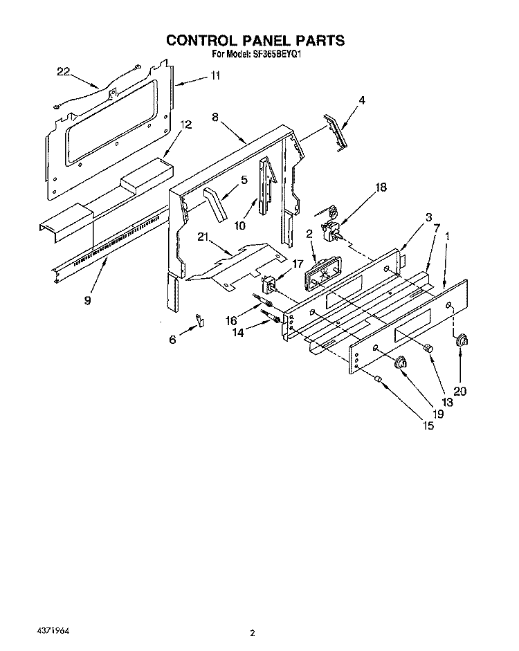 CONTROL PANEL Diagram and Parts List for SF365BEYQ1  Whirlpool Range