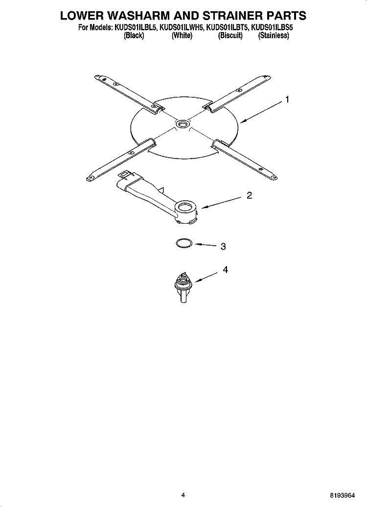 LOWER WASHARM AND STRAINER PARTS Diagram and Parts List for KUDS01ILBT5  KitchenAid Dishwasher