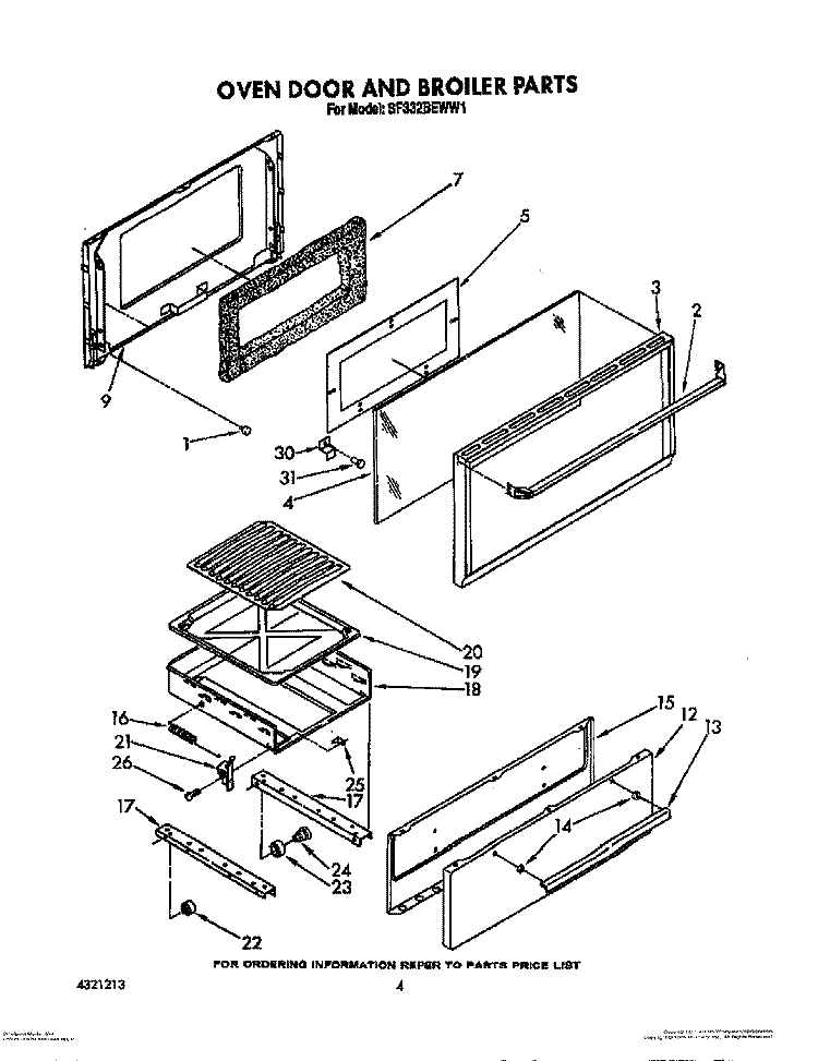 OVEN DOOR AND BROILER Diagram and Parts List for SF332BEWN1  Whirlpool Range