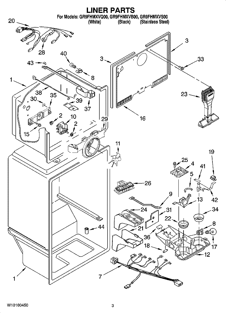 LINER PARTS Diagram and Parts List for GR9FHMXVB00  Whirlpool Refrigerator