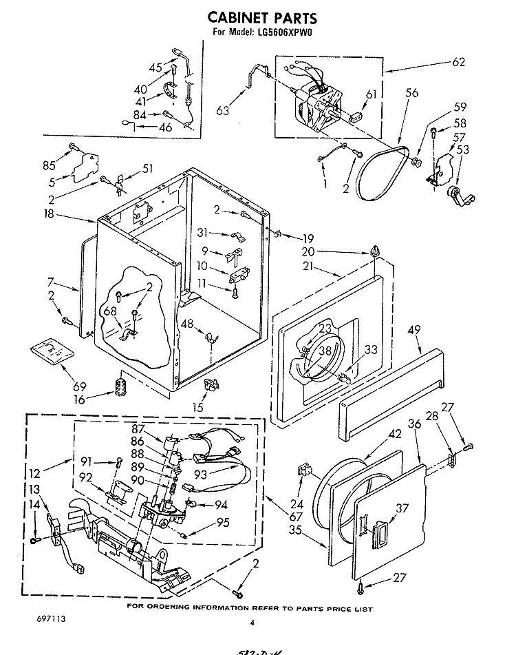 CABINET Diagram and Parts List for LG5606XPW0  Whirlpool Dryer