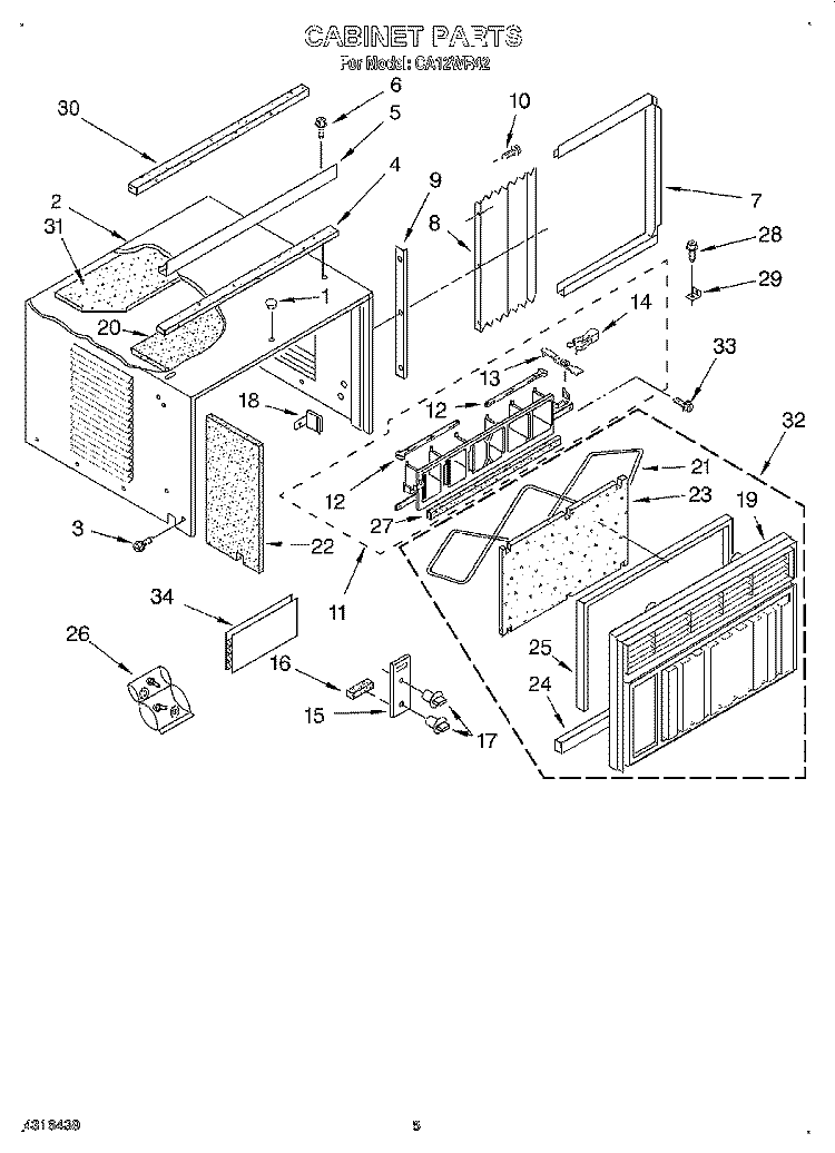 CABINET Diagram and Parts List for CA12WR42  Crosley Air Conditioner