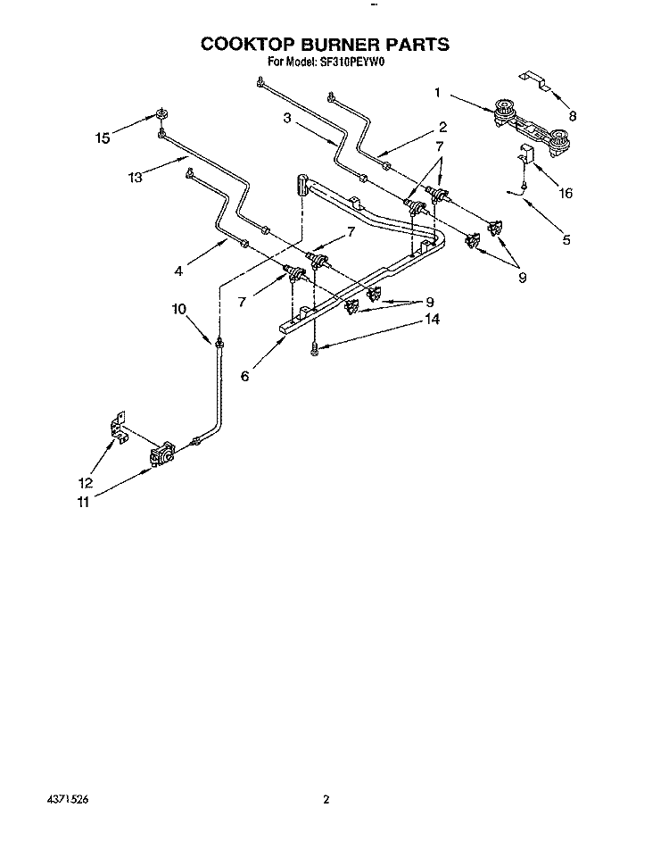 COOKTOP BURNER Diagram and Parts List for SF310PEYN0  Whirlpool Range