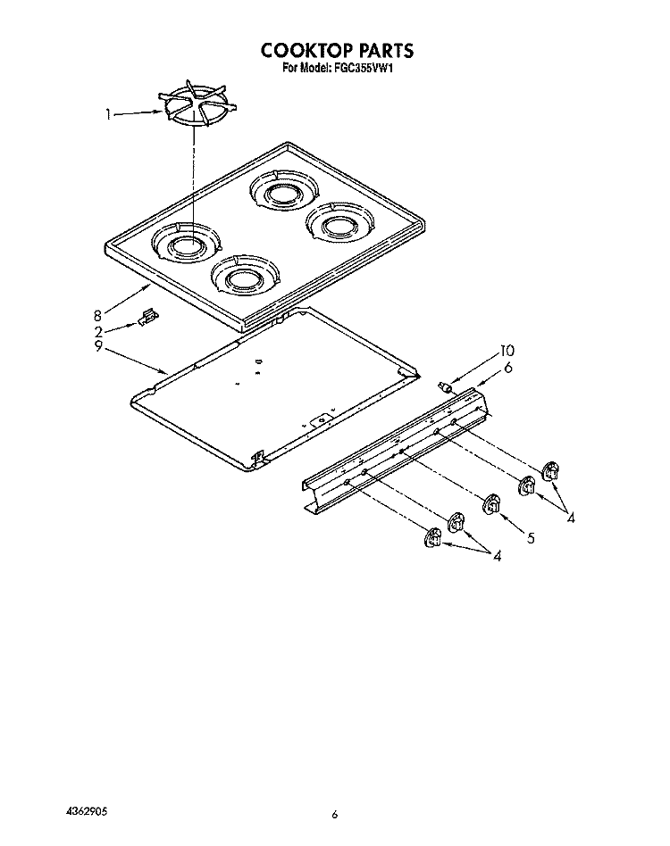 COOKTOP Diagram and Parts List for FGC355VL1  Whirlpool Range