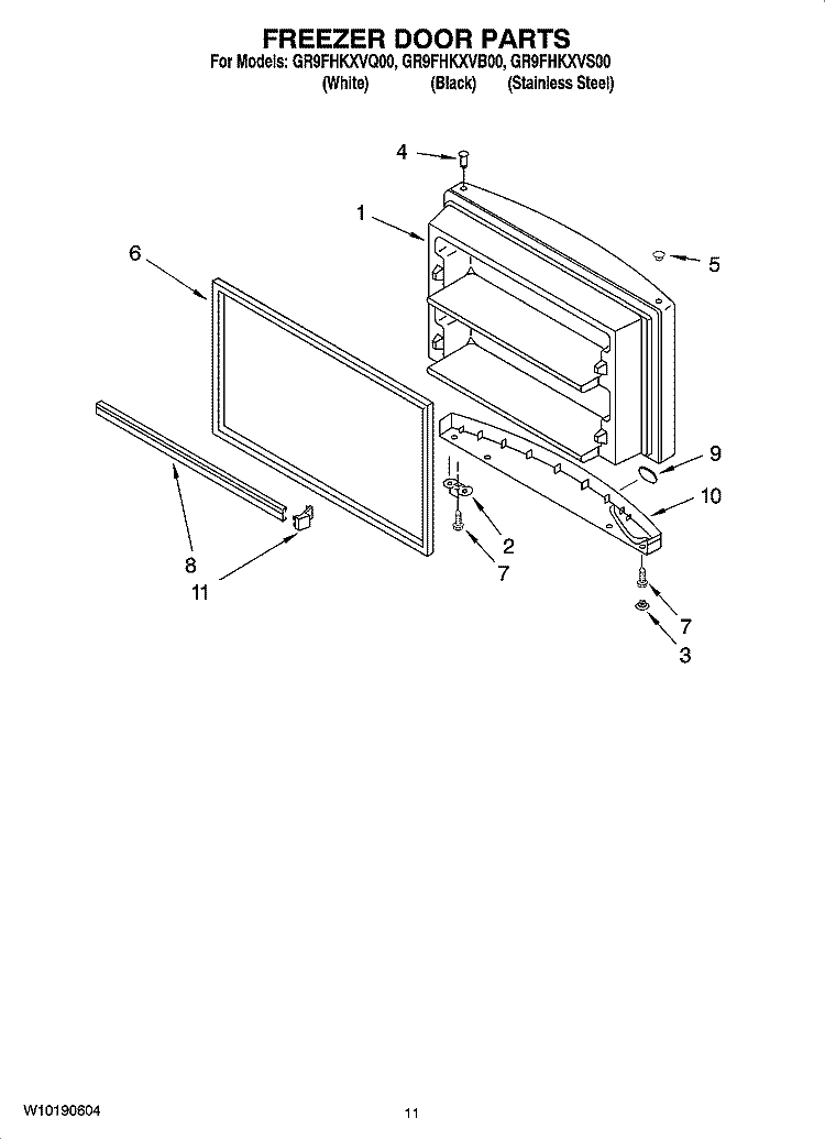 FREEZER DOOR PARTS, OPTIONAL PARTS Diagram and Parts List for GR9FHKXVB00  Whirlpool Refrigerator