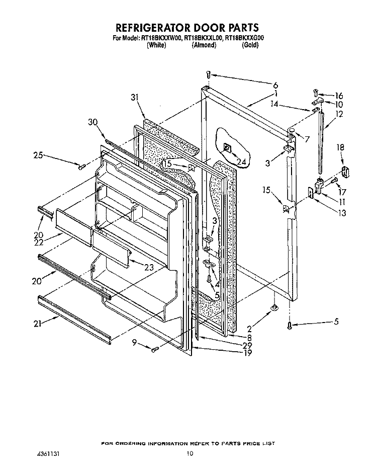 REFRIGERATOR DOOR, LIT/OPTIONAL Diagram and Parts List for RT18BKXXW00  Roper Refrigerator