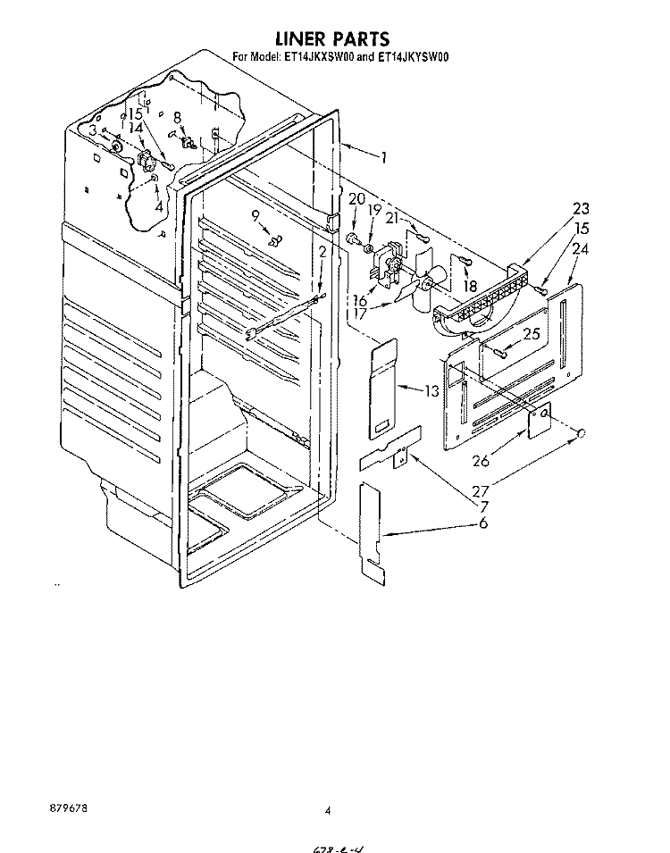LINER Diagram and Parts List for ET14JKXSW00  Whirlpool Refrigerator