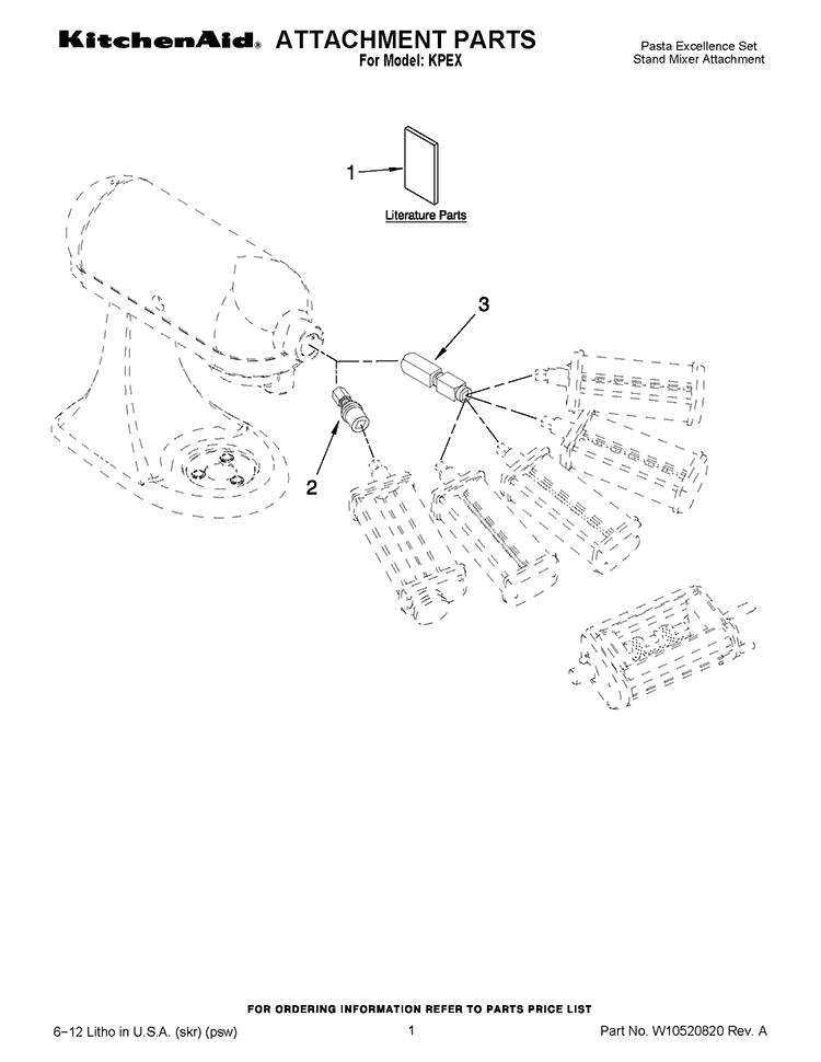 ATTACHMENT PARTS Diagram and Parts List for KPEX  KitchenAid Mixer