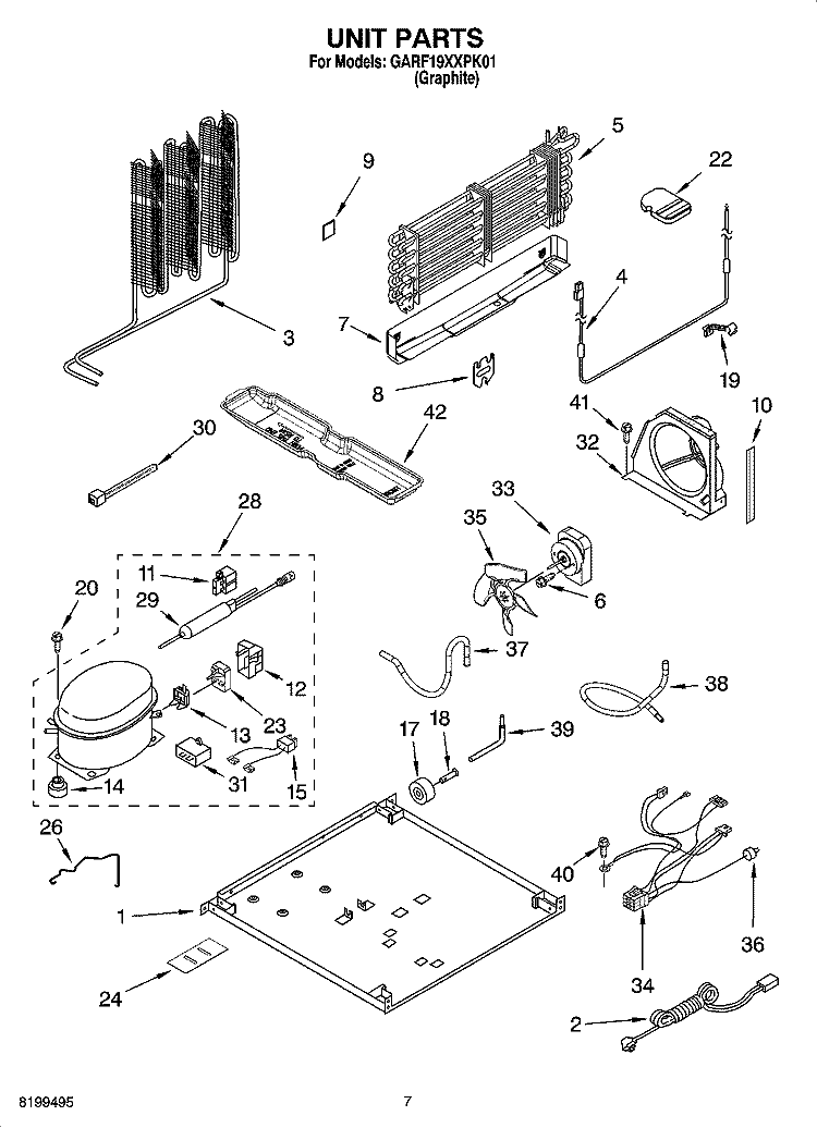 UNIT PARTS Diagram and Parts List for GARF19XXPK01  Whirlpool Refrigerator