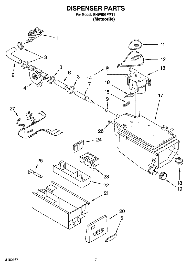 DISPENSER PARTS Diagram and Parts List for KHWS01PMT1  KitchenAid Washer