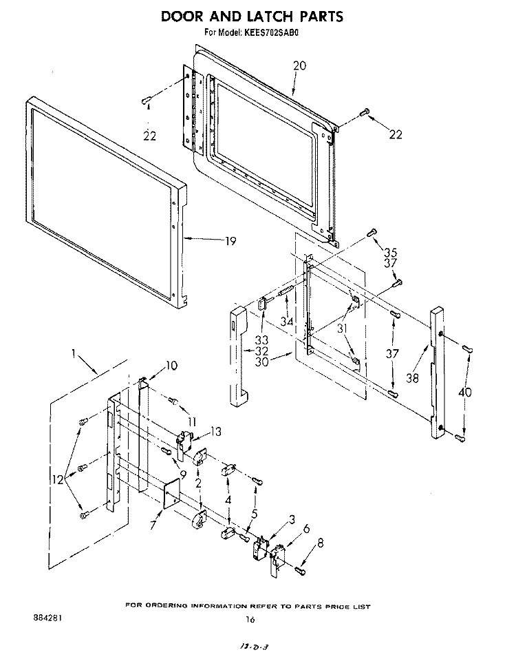 DOOR AND LATCH Diagram and Parts List for KEES702SWB0  KitchenAid Microwave Oven Combo