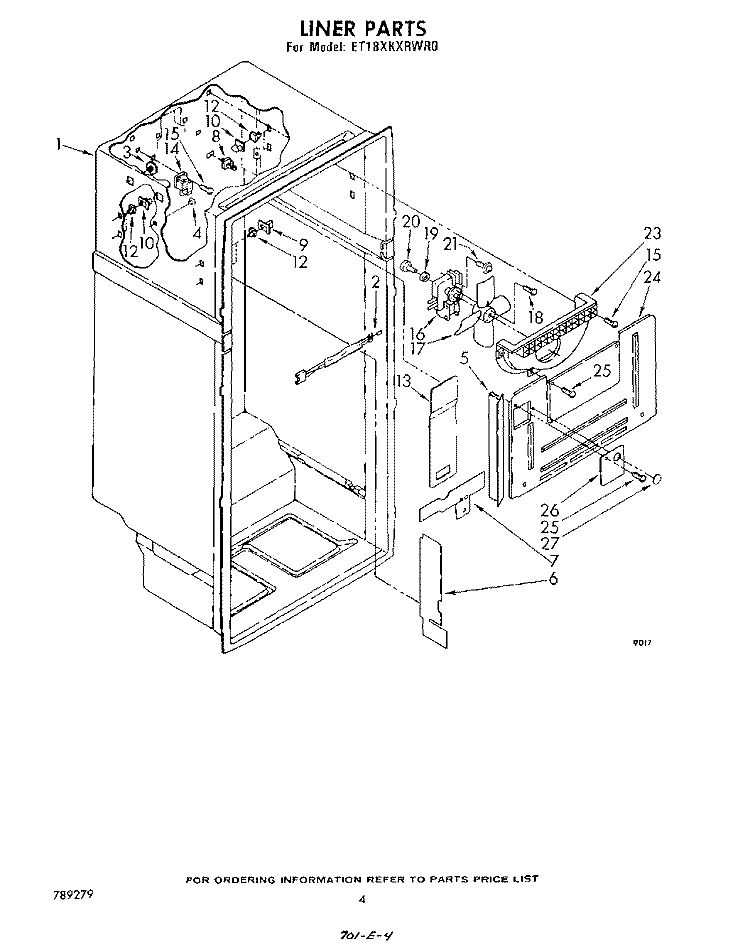 LINER Diagram and Parts List for ET18XKXRWR0  Whirlpool Refrigerator