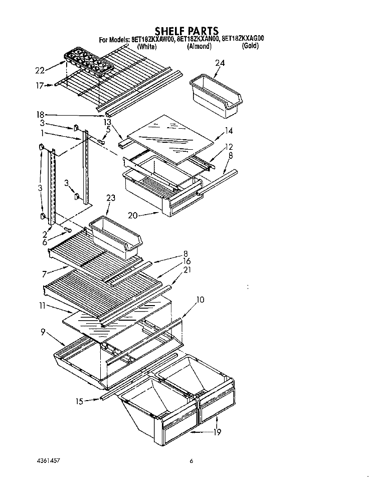 SHELF Diagram and Parts List for 8ET18ZKXAN00  Whirlpool Refrigerator