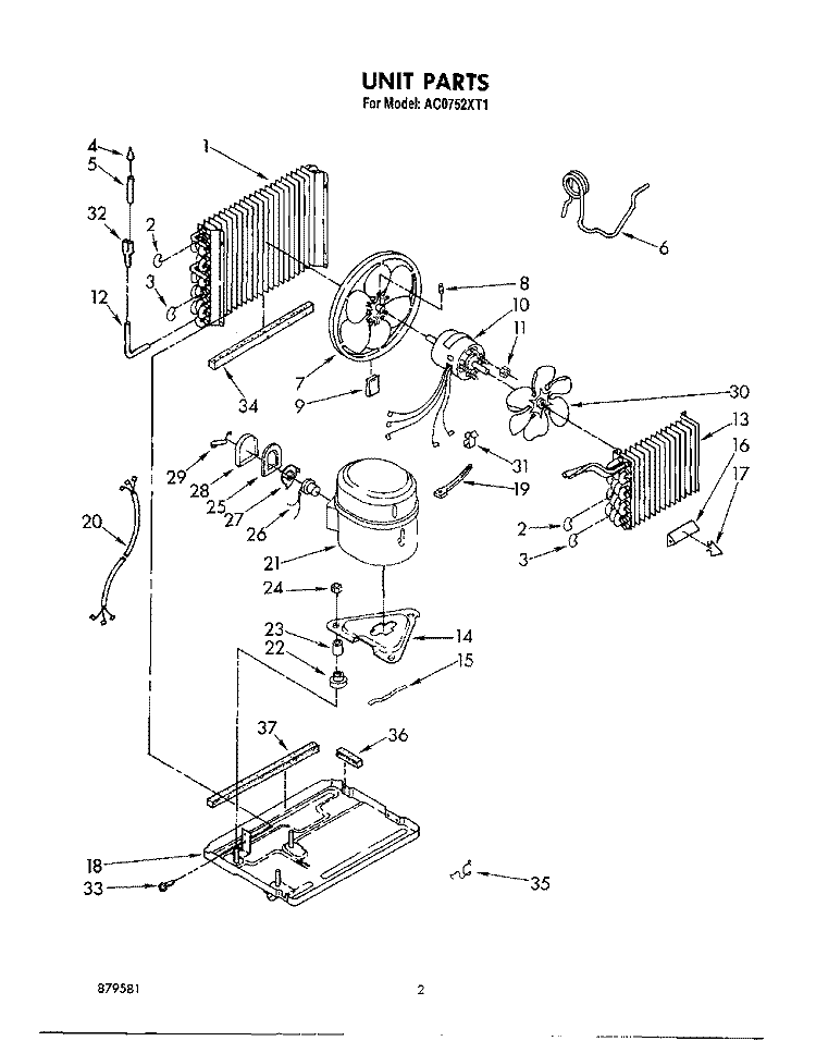 UNIT , LITERATURE Diagram and Parts List for AC0752XT1  Whirlpool Air Conditioner
