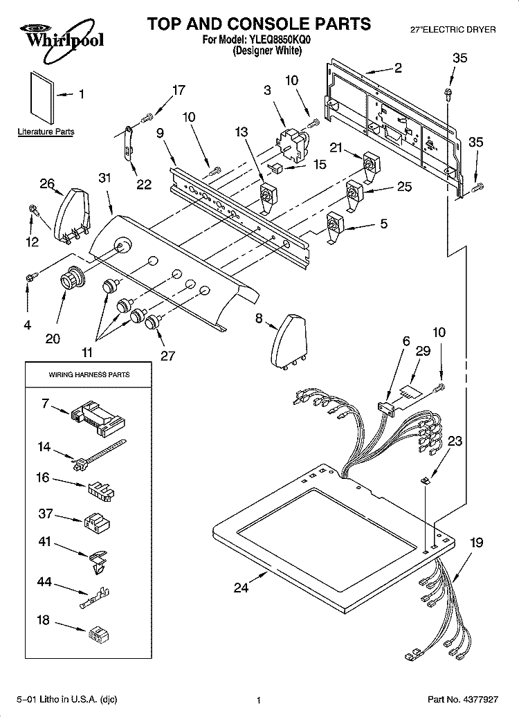 TOP AND CONSOLE PARTS Diagram and Parts List for YLEQ8850KQ0  Whirlpool Dryer