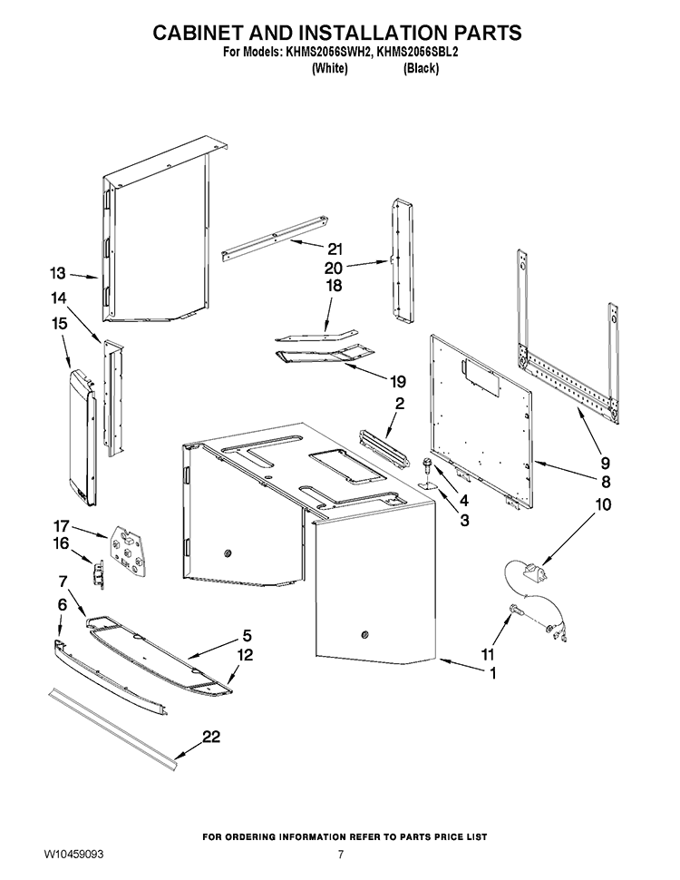 CABINET AND INSTALLATION PARTS Diagram and Parts List for KHMS2056SBL2  KitchenAid Microwave