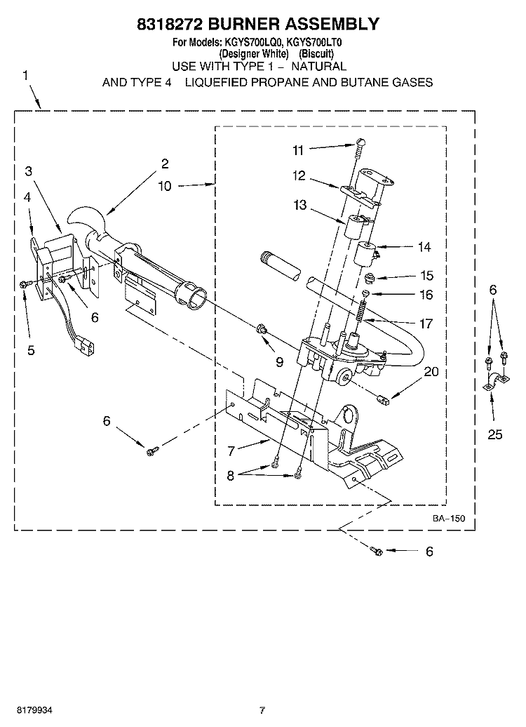 8318272 BURNER Diagram and Parts List for KGYS700LT0  KitchenAid Dryer