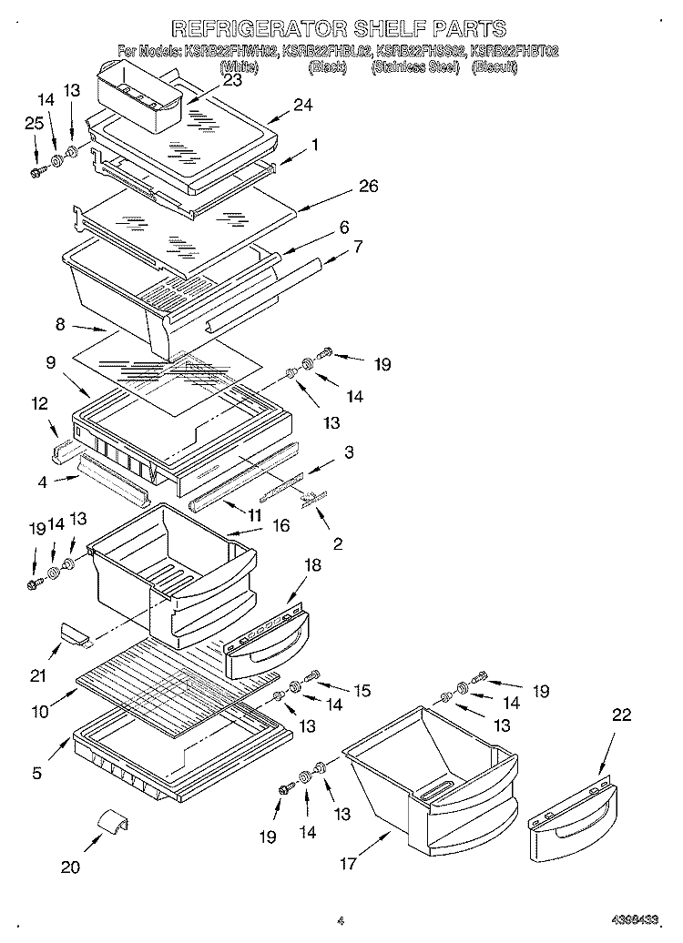 REFRIGERATOR SHELF Diagram and Parts List for KSRB22FHSS02  KitchenAid Refrigerator