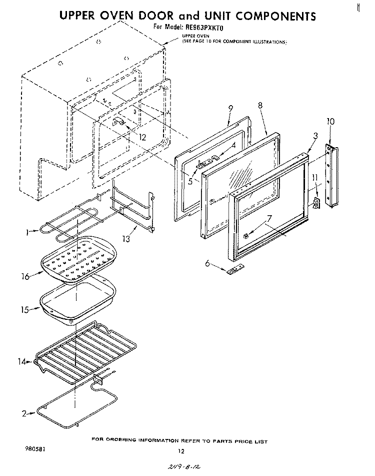 UPPER OVEN DOOR AND UNIT Diagram and Parts List for RE963PXKT0  Whirlpool Range