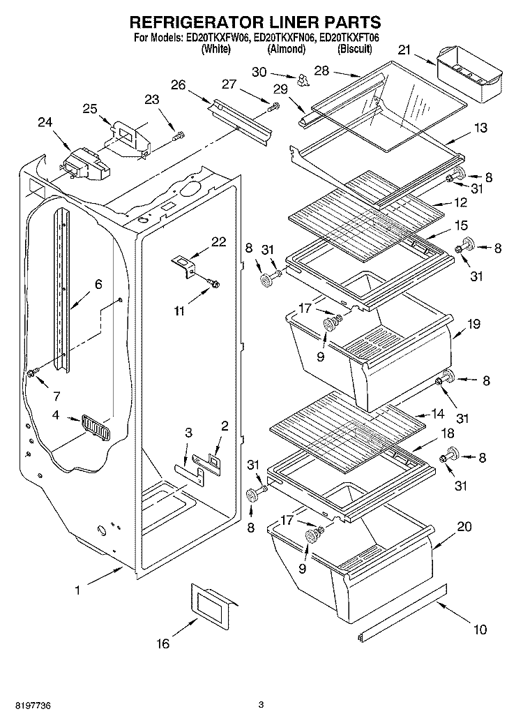 REFRIGERATOR LINER Diagram and Parts List for ED20TKXFN06  Whirlpool Refrigerator