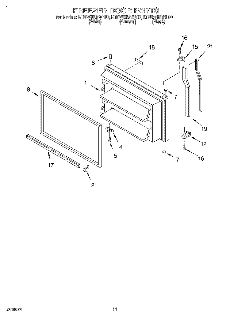 FREEZER DOOR, LIT/OPTIONAL Diagram and Parts List for KTRV20KGBL00  KitchenAid Refrigerator